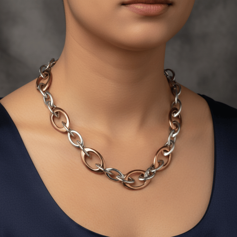 Two-Tone Oval Link Statement Necklace