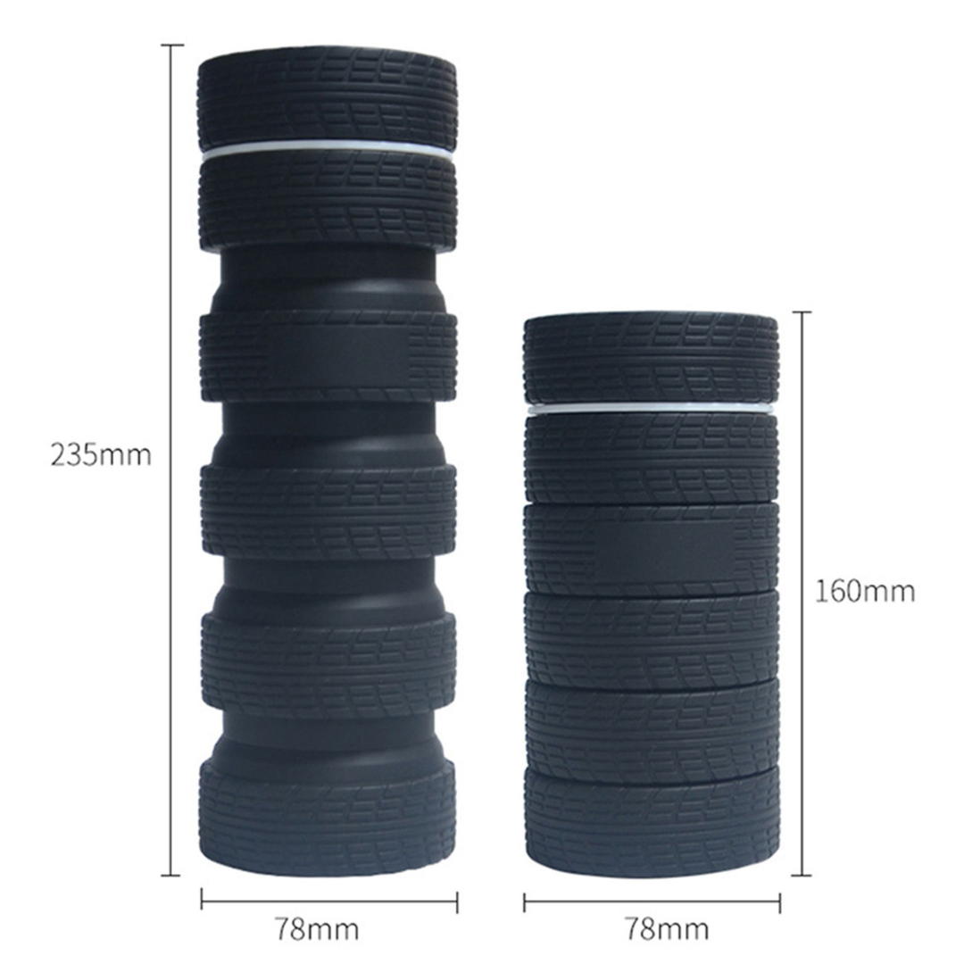Tire-Shaped Collapsible Silicone Water Bottle – 25oz BPA-Free