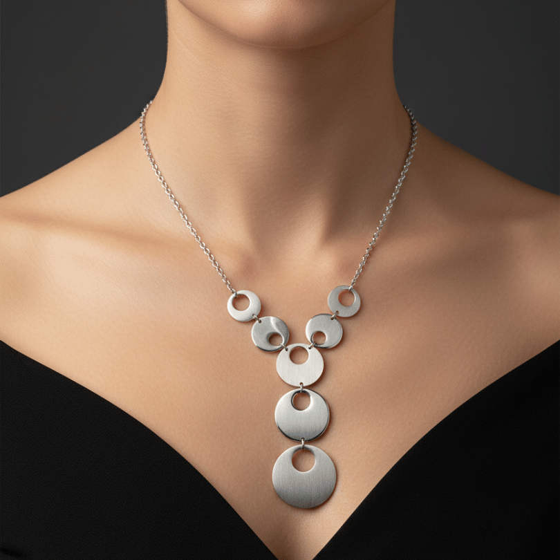 Geometric Drop Silver Necklace
