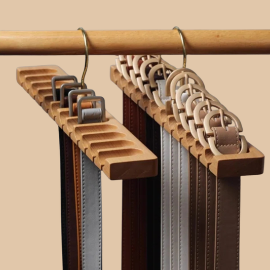 Belt Hanger 14 Hooks Wooden Tie and Belt Rack 360° Rotating Organizer Walnut