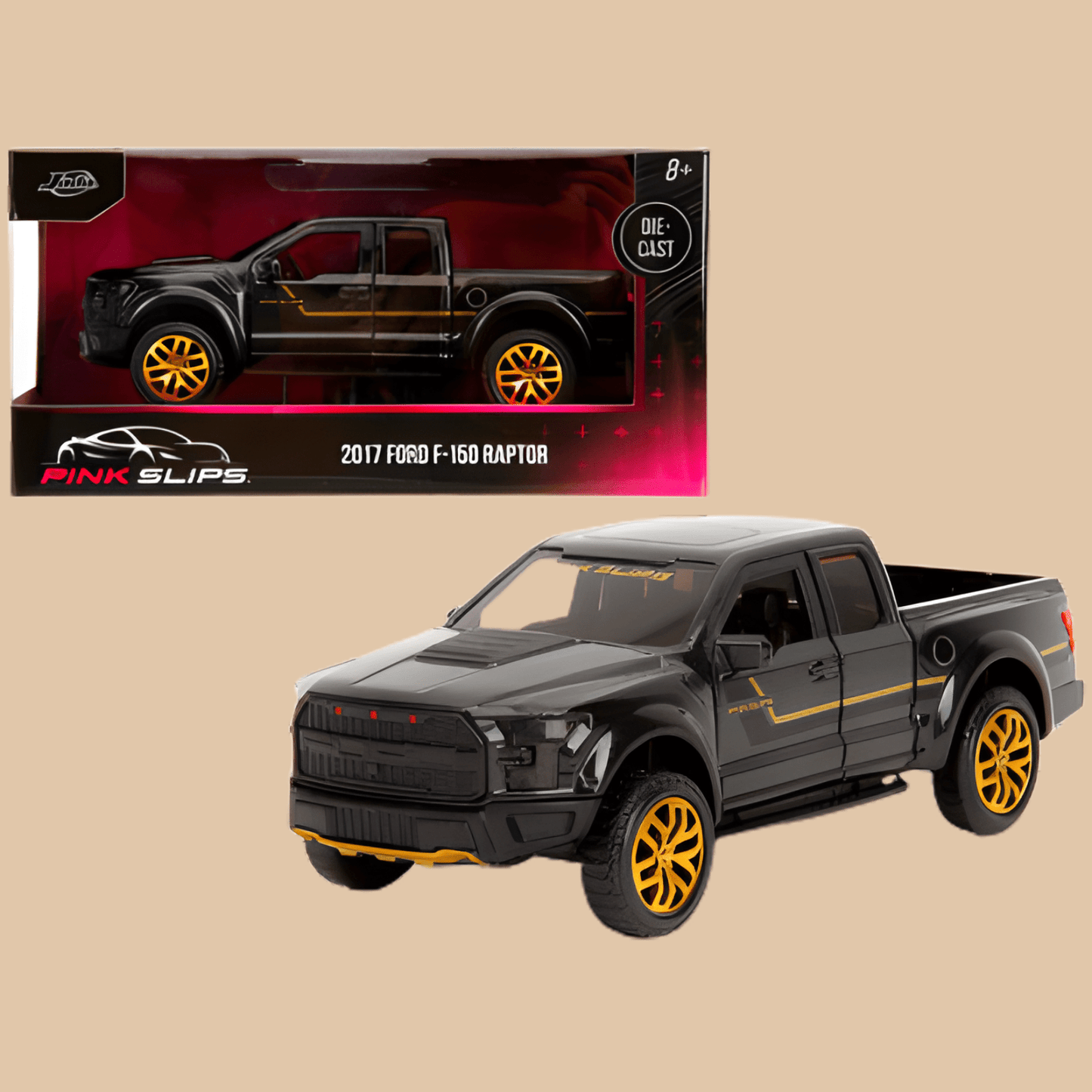 Ford F-150 Raptor Pickup Truck 2017 Black Metallic Jada 1/32 Pink Slips Diecast - COLO