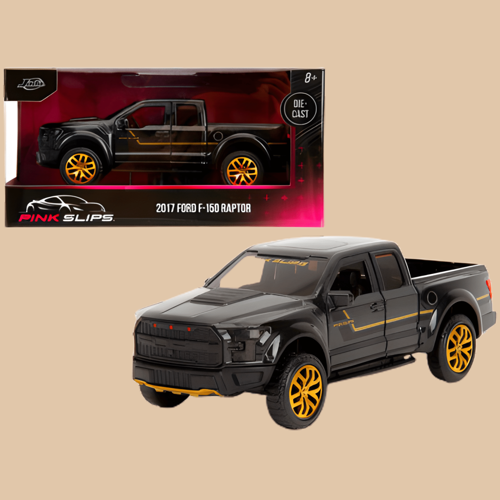 Ford F-150 Raptor Pickup Truck 2017 Black Metallic Jada 1/32 Pink Slips Diecast - COLO