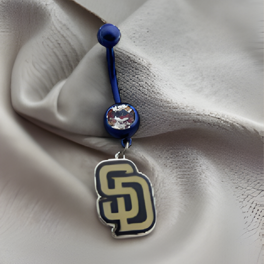 MLB Clear Gem Black Anodized San Diego Padres Belly Ring Licensed