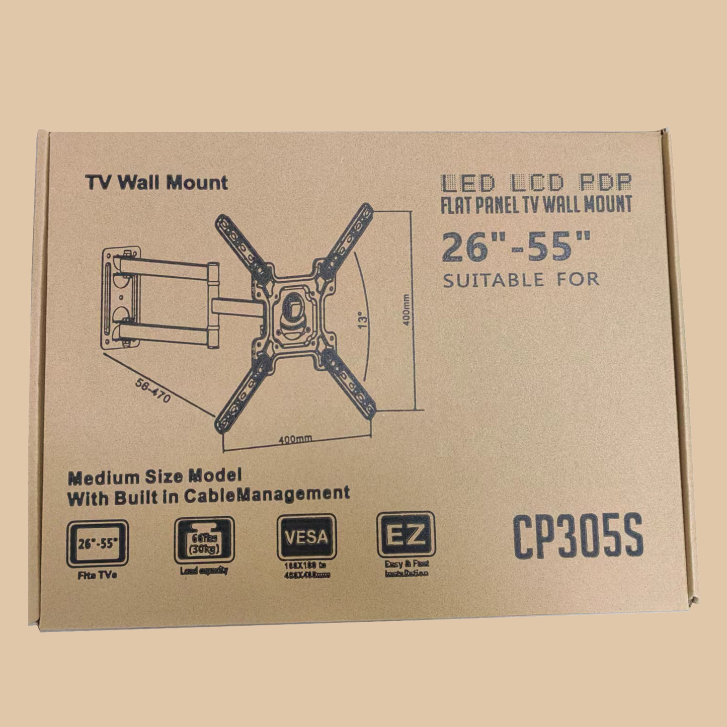 Model P4 26"-55" Swivel Wall Mount Articulating TV Bracket