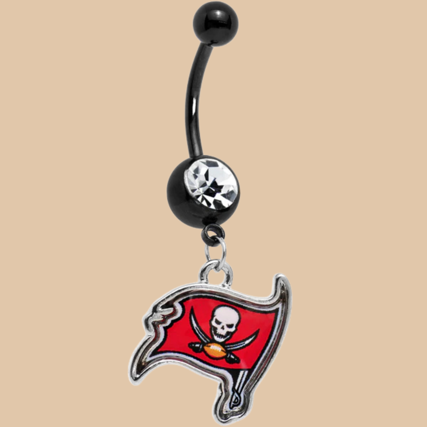 NFL Tampa Bay Buccaneers Dangle Belly Ring Stainless Steel Curved Black Barbell Licensed