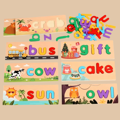 WOODEN BOR SPELLING WORDS, 26pcs Alphabet Puzzle Numbers