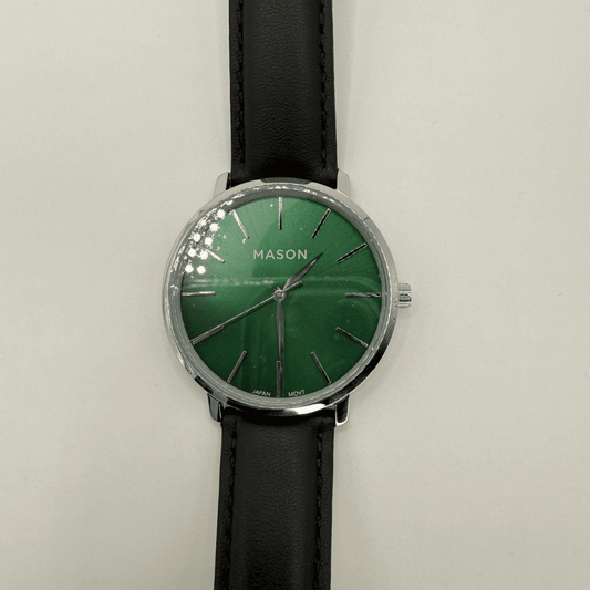 Mason Men’s Green Dial Watch – Silver-Tone Case with Black Leather Strap RJ-237 - COLO