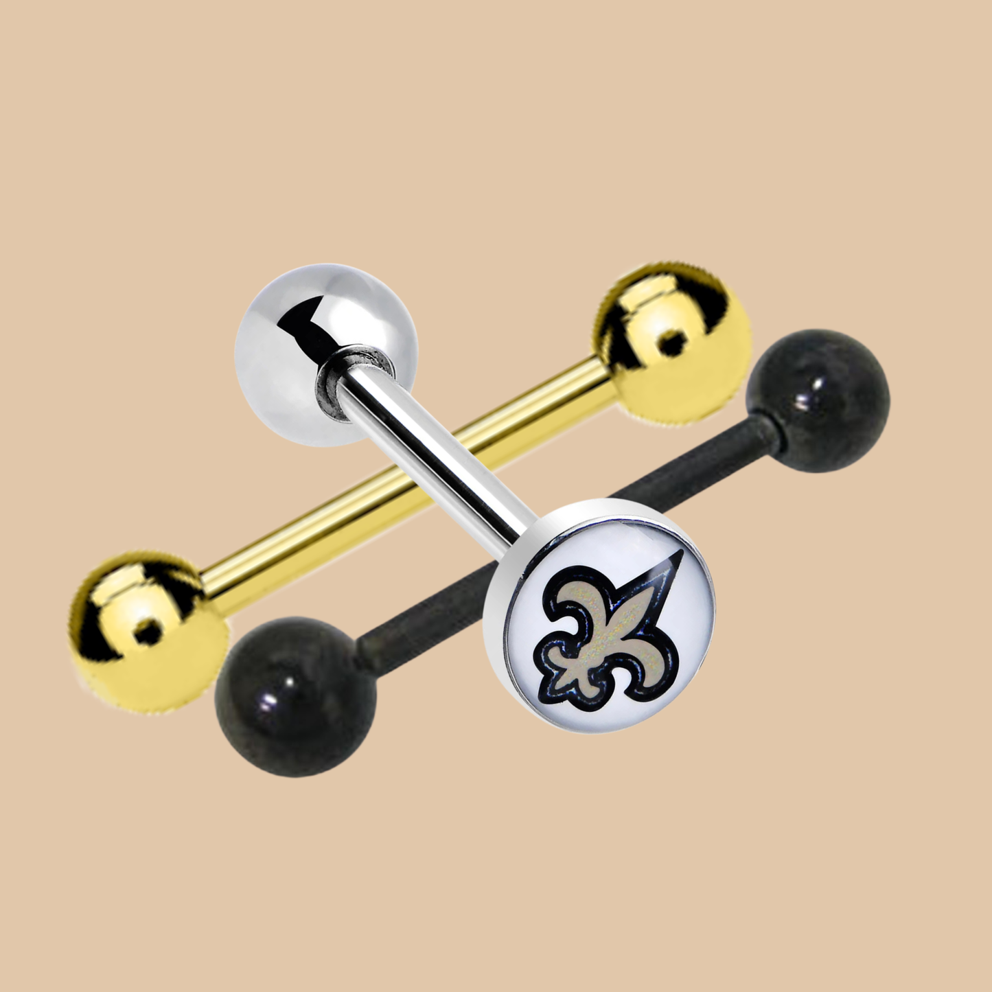 NFL New Orleans Saints Surgical Steel Nipple Barbell Tongue Ring SET