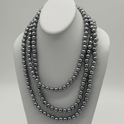 Lustrous Grey Triple-Strand Beaded Necklace - COLO
