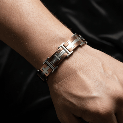 Men's Orange Accent Stainless Steel Cross Bracelet