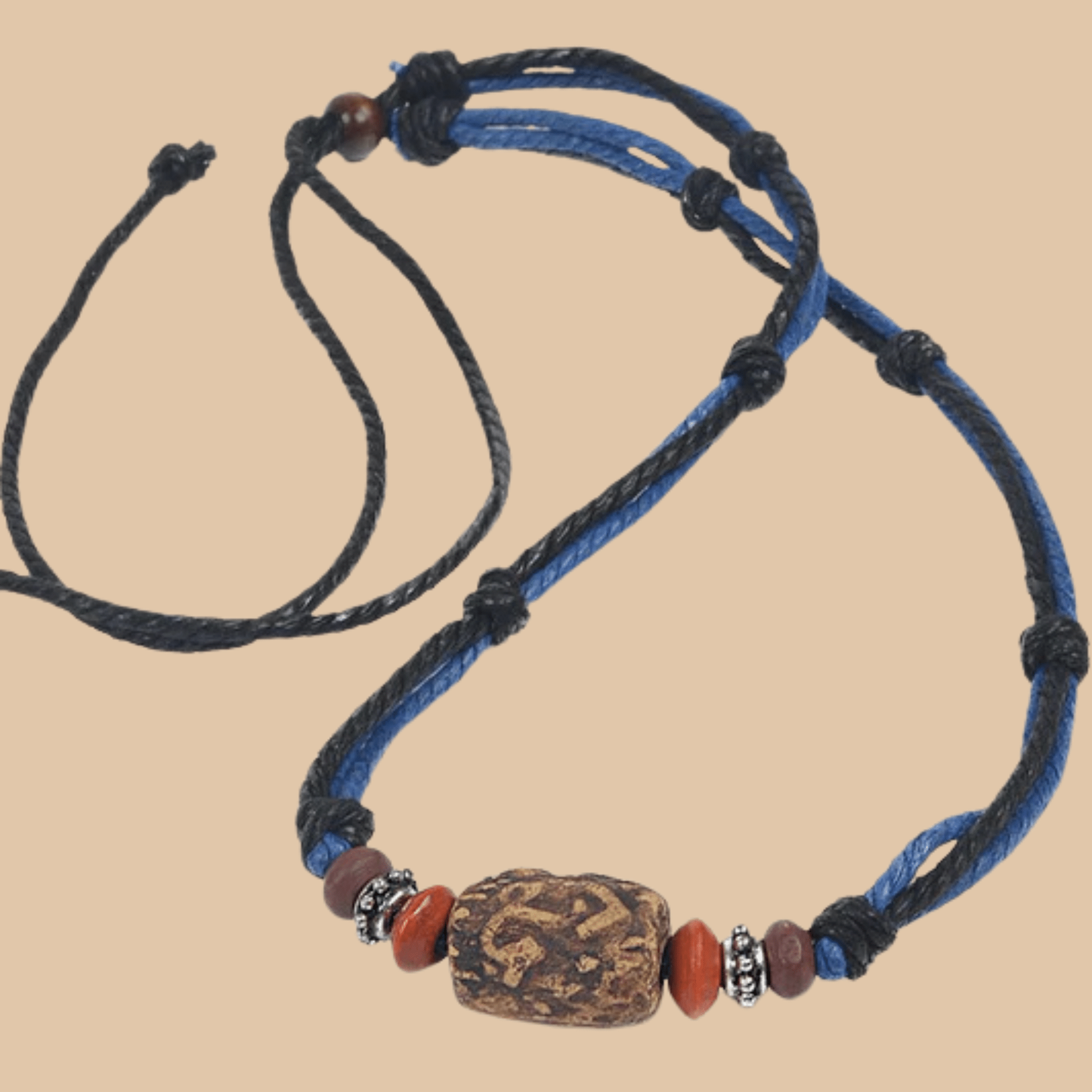 Handmade Men’s Hemp Necklace Tribal Bead Pendant - COLO