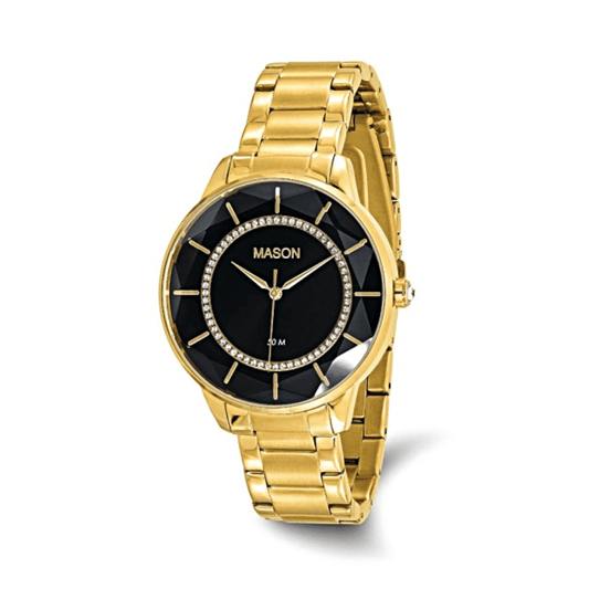 Mason Yellow IP Stainless Steel Watch – Black Dial with Crystal Accents RJ-222 - COLO