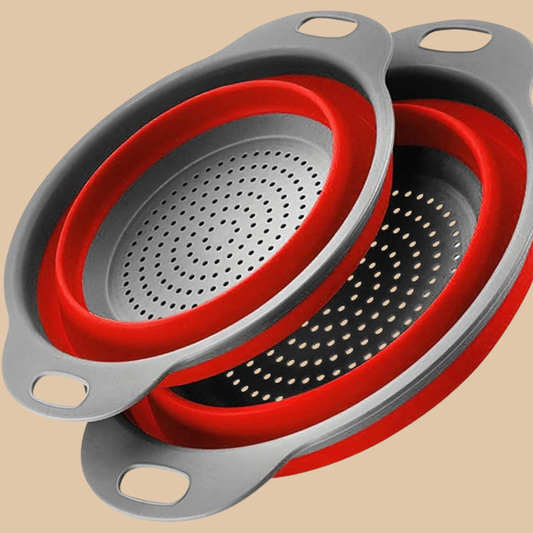 2-Piece Collapsible Silicone Strainer Set (Red & Gray)