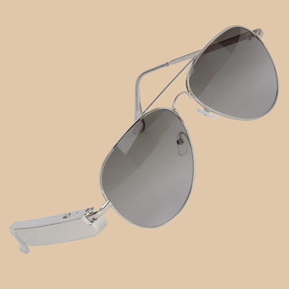 Brookstone Audio Shades Aviator Silver Sunglasses with Wireless Speaker