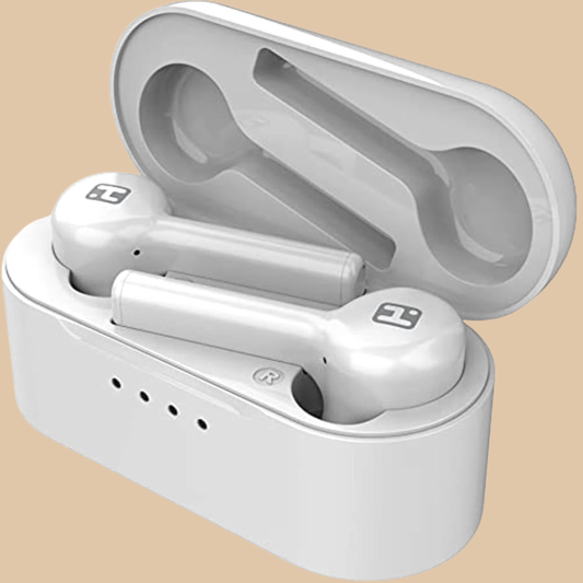 iHome XT-49 True Wireless Earbuds with Rechargeable Traveling Case, Bluetooth Earphones with Microphone and Touch Control, White
