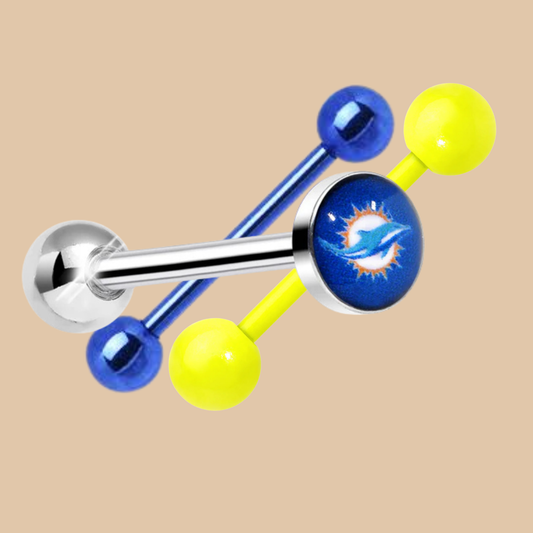 Miami Dolphins NFL Body Jewelry Barbell Tongue Ring – Blue & Yellow