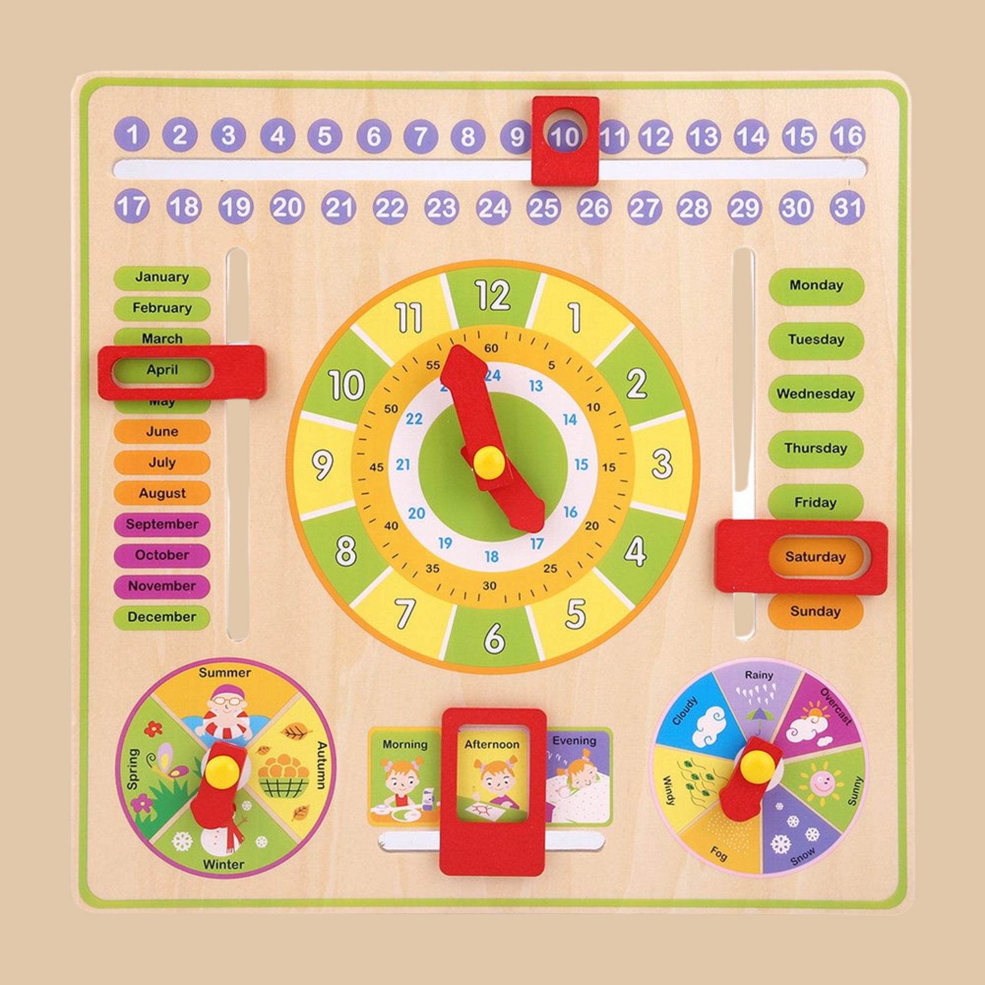 TOYSTER’S Wooden Calendar & Clock Learning Board - COLO