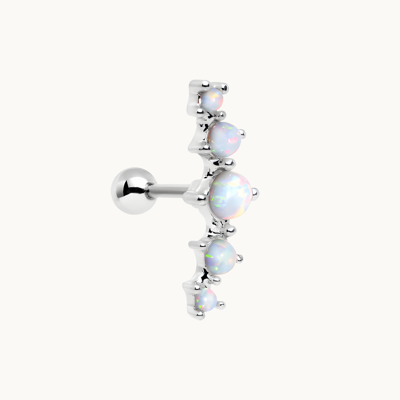 Silver Opal Cartilage Earrings Helix Piercing Set