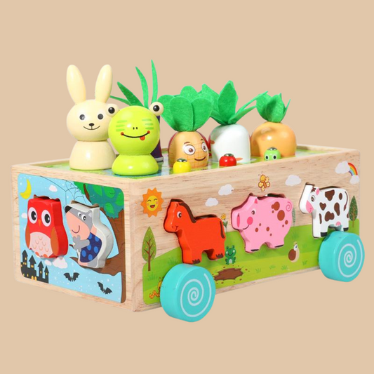 HAPPY FARM ANIMAL CAR, Montessori Children's Games 1 2 3 4 Year 6 in 1 Wooden Games - COLO