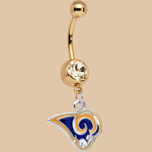 NFL LA Rams Dangle Star Belly Ring Stainless Steel Curved Gold Barbell