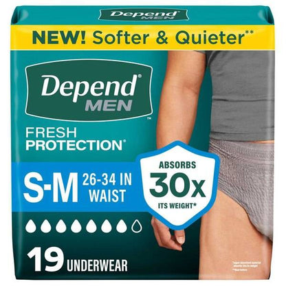 Depend FIT-FLEX Incontinence Underwear for Men Maximum Absorbency, 19 Count, Small/Medium
