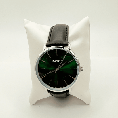 Mason Men’s Green Dial Watch – Silver-Tone Case with Black Leather Strap RJ-237 - COLO