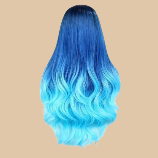 Long Blue Wig, Women Long Wavy Pelucas, Fluffy Curly