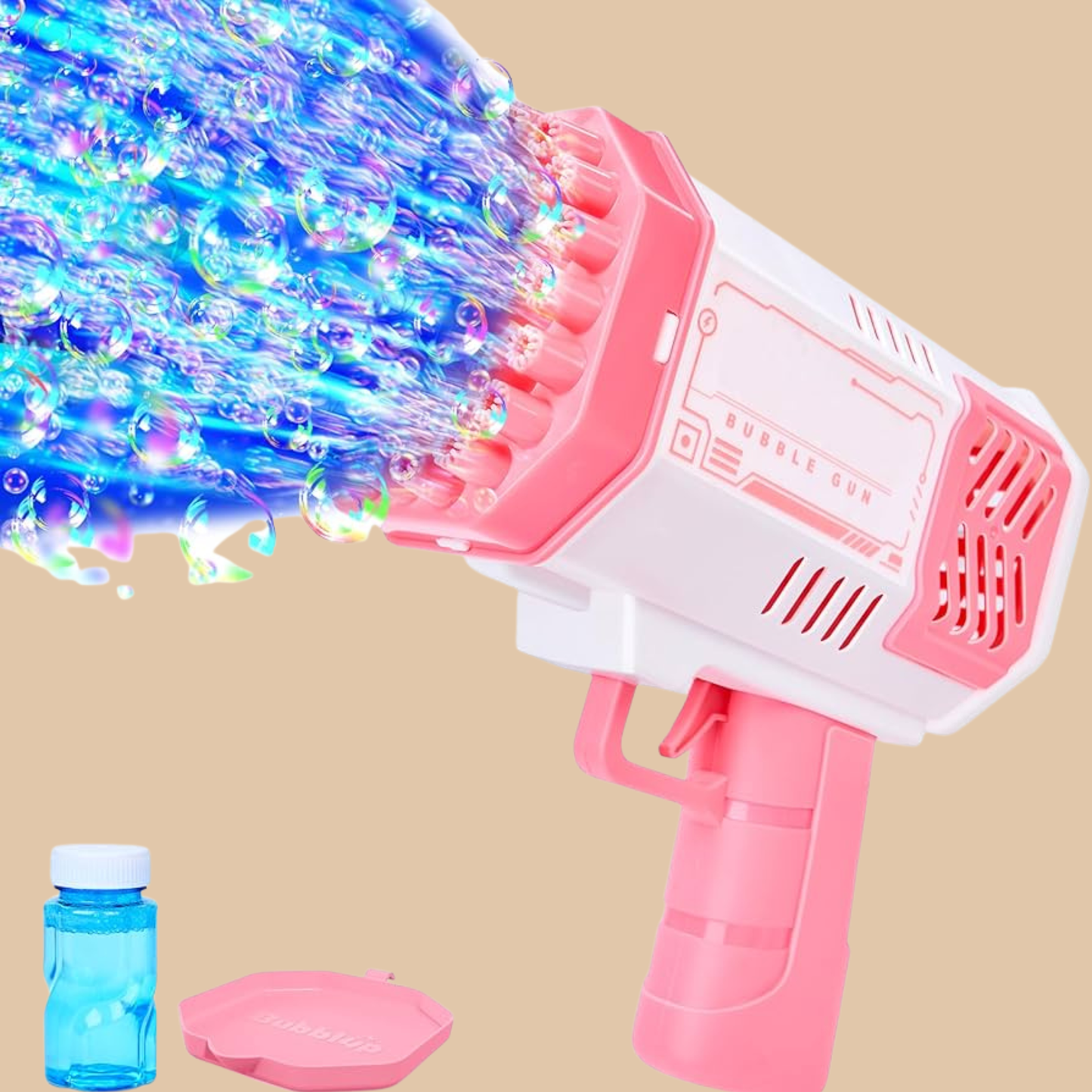 Pink 69-Hole Bubble Machine Gun with LED Lights | Outdoor Summer Bubble Toy