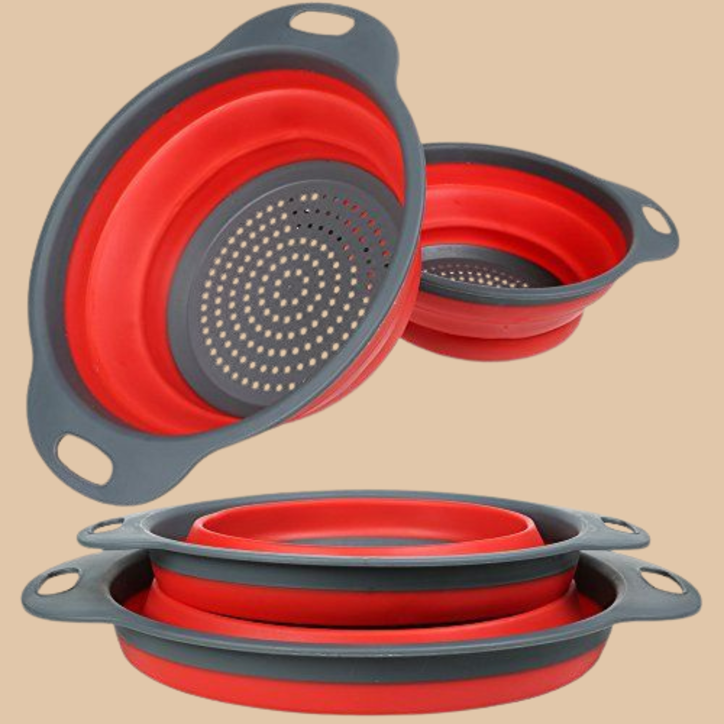 2-Piece Collapsible Silicone Strainer Set (Red & Gray)