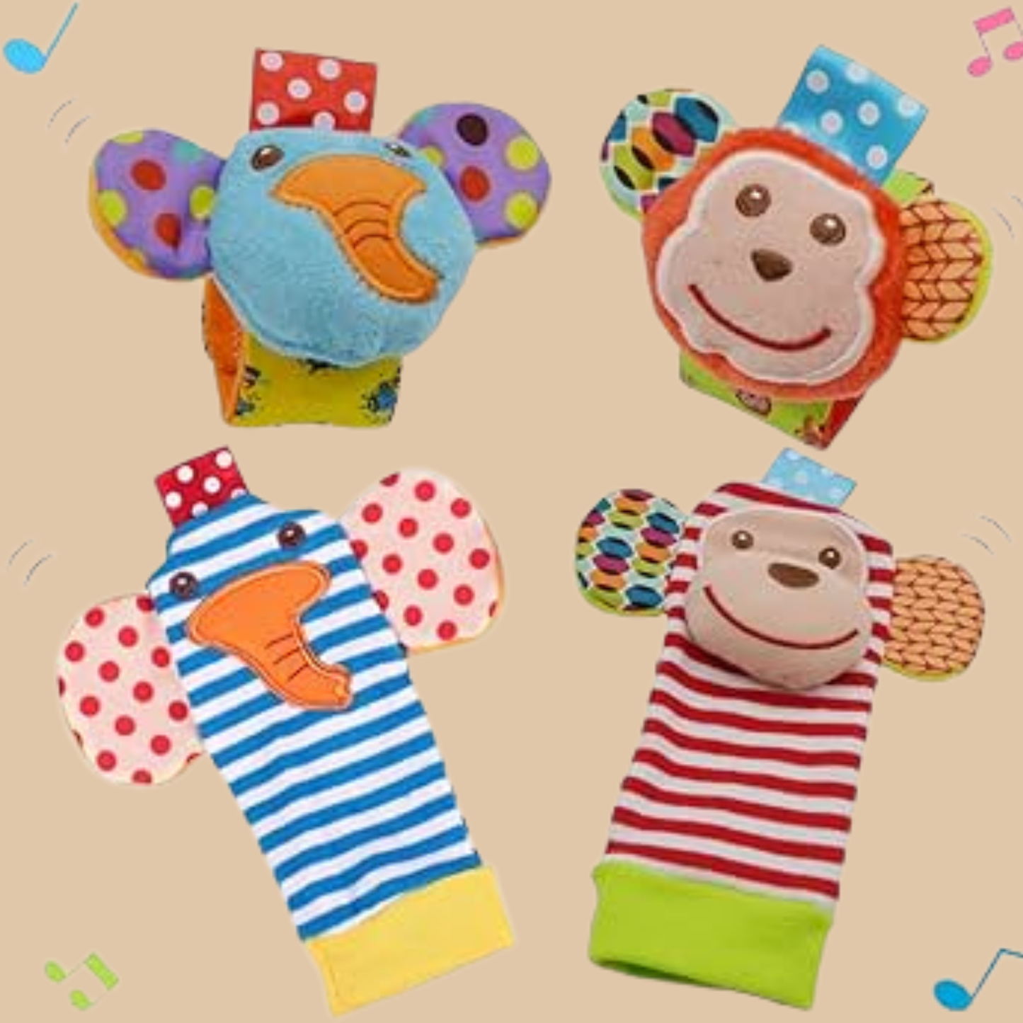 Colorful Sensory Baby Toys – Monkey & Elephant