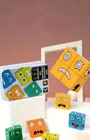 Multicolor Face-Changing Puzzle Cube Game – Interactive Wooden Expression Toy