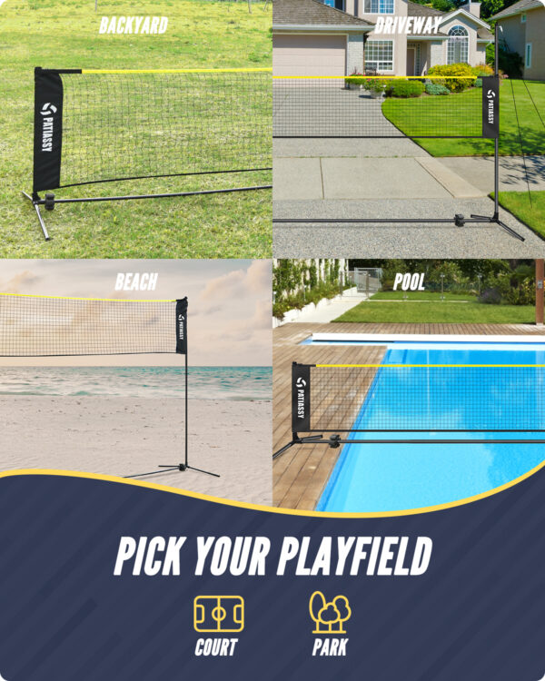 Patiassy Volleyball & Badminton Combo Set with Adjustable Net and Accessories (Yellow)