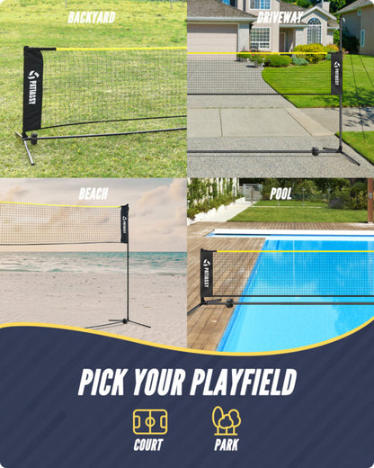 Patiassy Volleyball & Badminton Combo Set with Adjustable Net and Accessories (Yellow)