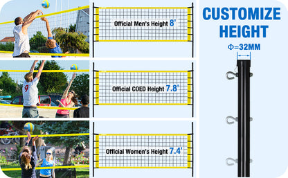 Patiassy Portable Volleyball Net Set with Ball, Pump & Carry Bag (Yellow)