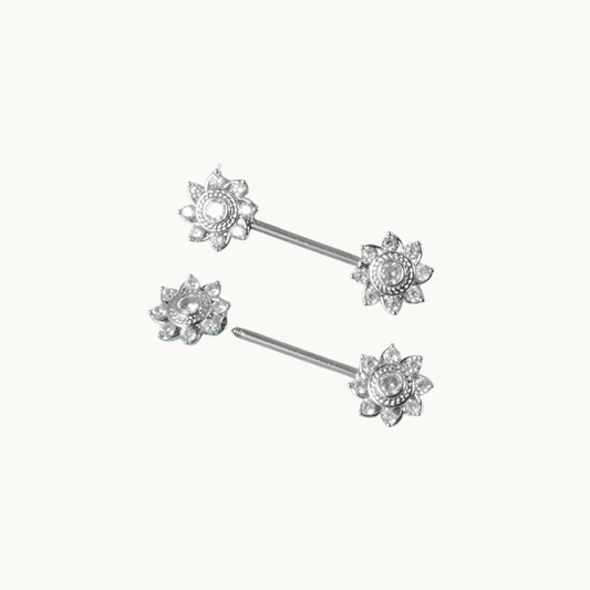 Silver Opal Flower Nipple Barbells 14G Pair - COLO