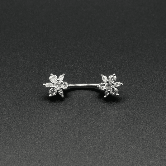 Belly Button Ring with Double Flowers & Zircon Stones - COLO