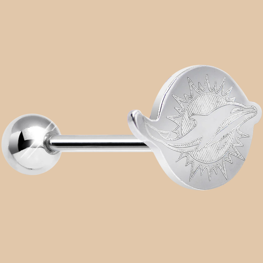 Miami Dolphins NFL Body Jewelry Barbell Tongue Ring – Silver Logo