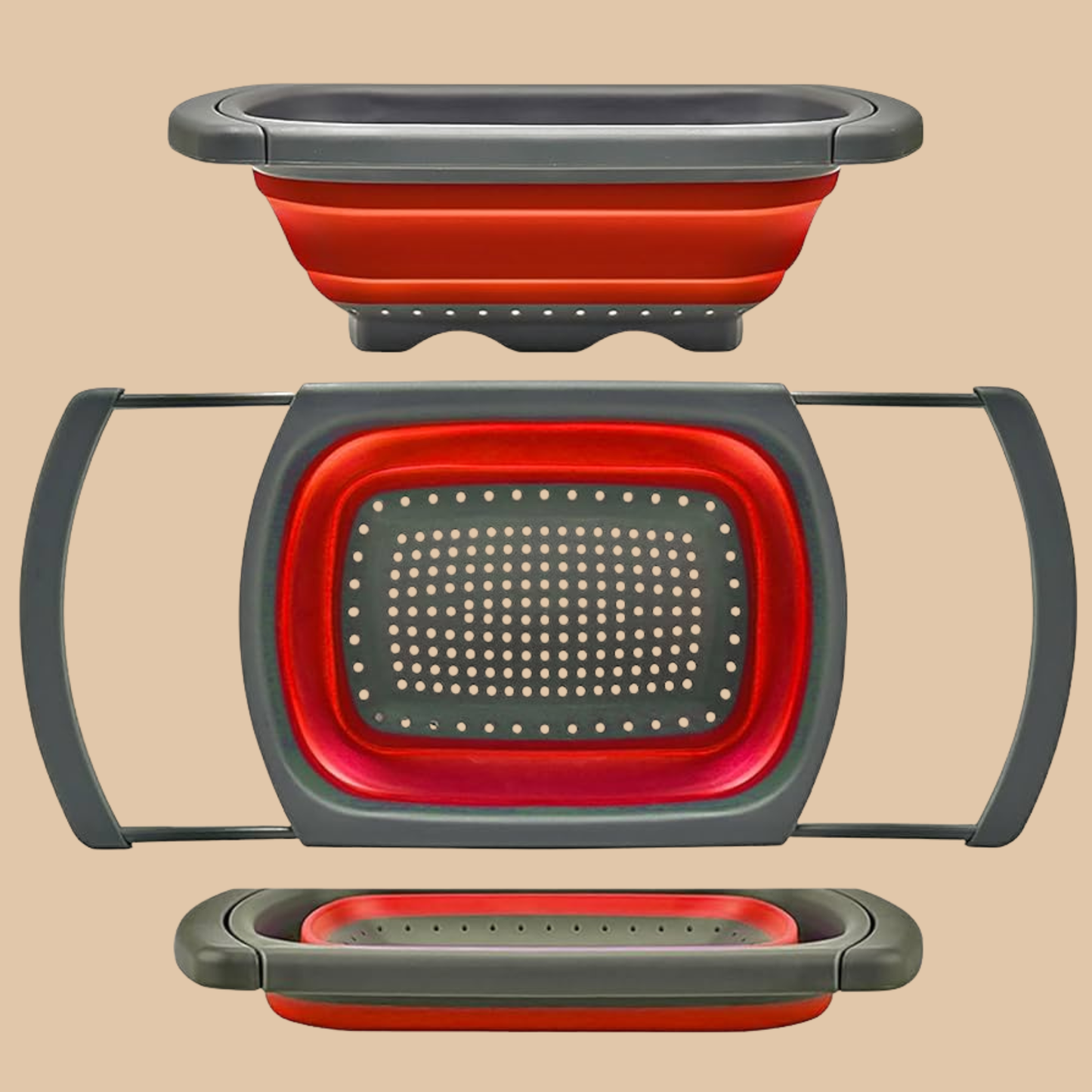 Over-the-Sink Collapsible Strainer & Colander (Red & Gray)