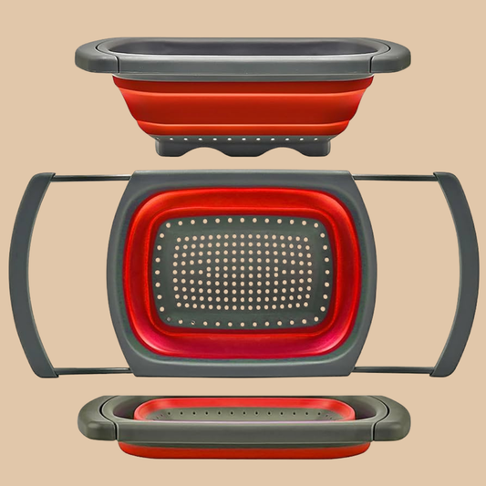 Over-the-Sink Collapsible Strainer & Colander (Red & Gray)