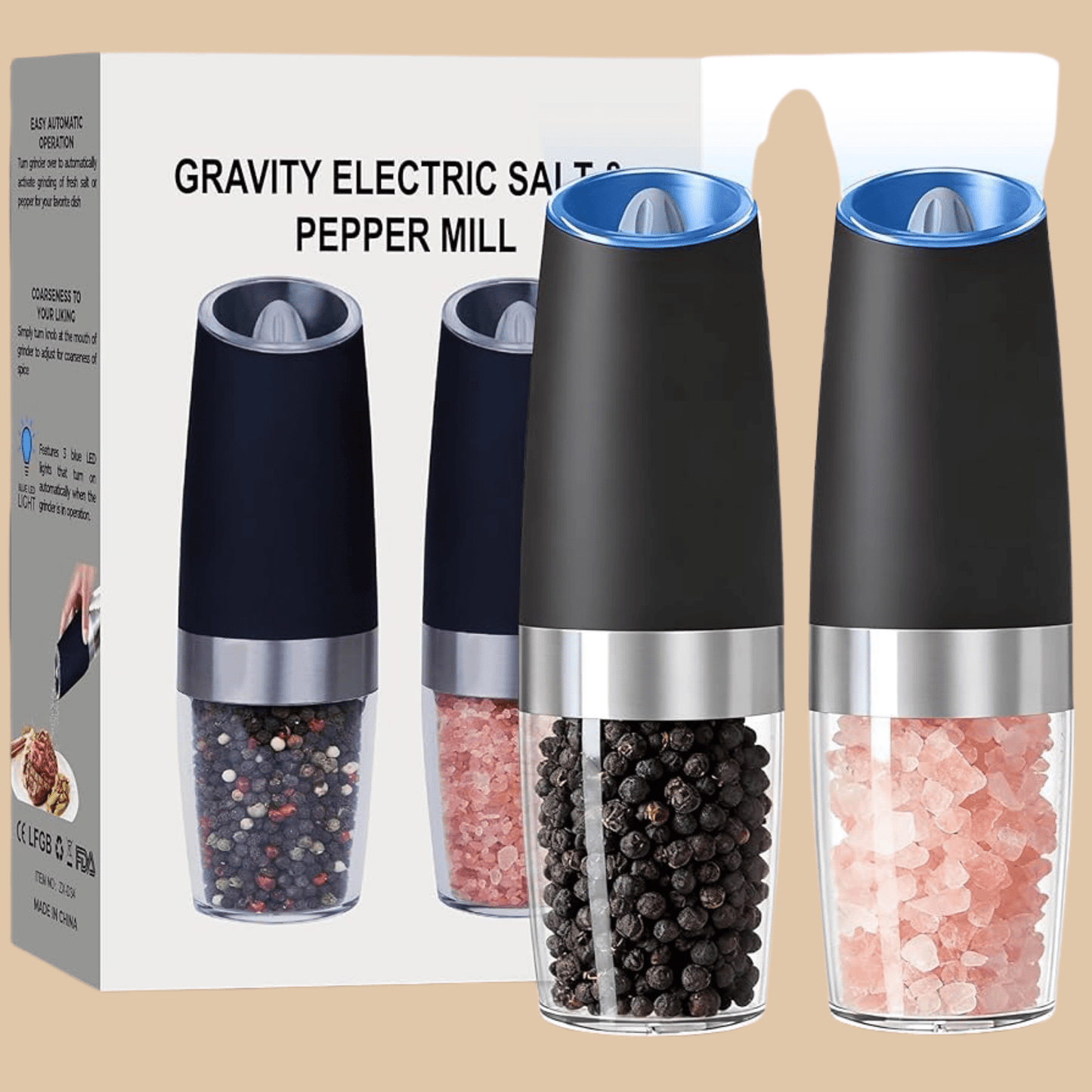 Gravity Electric Salt & Pepper Grinder Set Black - COLO