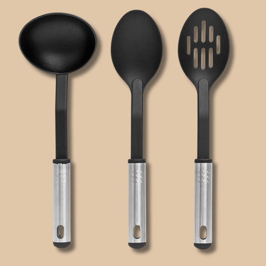 Nylon Kitchen Utensil Set with Stainless Holder 3pc