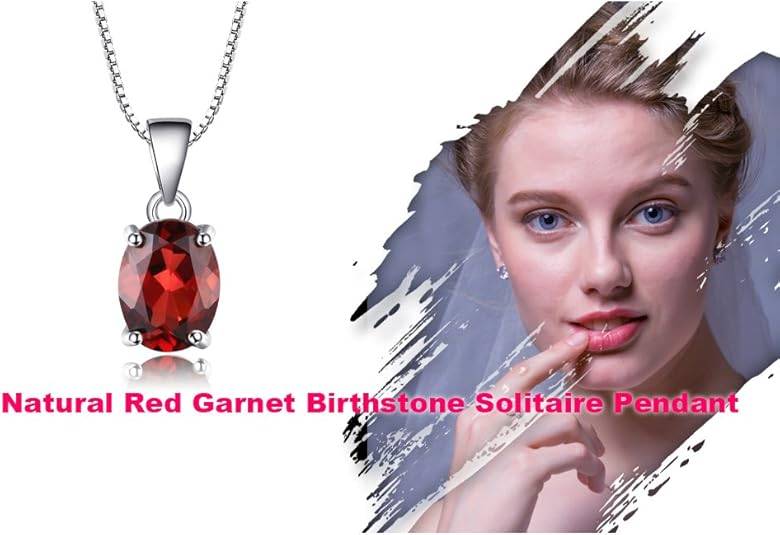 925 Sterling Silver Garnet Oval Pendant 6x4 – Genuine Gemstone Necklace Charm, Elegant Jewelry