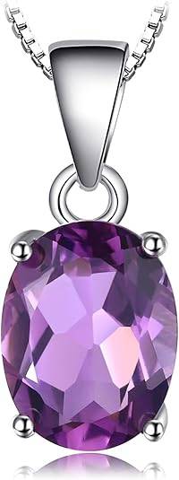 925 Sterling Silver Amethyst Oval 6x4  Pendant – Genuine Gemstone Necklace Charm, Elegant Jewelry