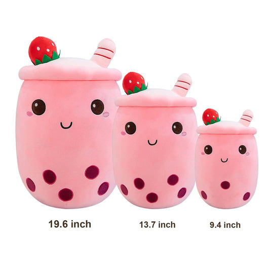 Boba Plush Toy Cute Stuffed Bubble Tea Food Shaped Throw Pillow Cushion Cartoon Fruit Milk Tea Gift for Kids (Pink, 9 inches)