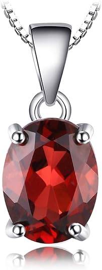 925 Sterling Silver Garnet Oval Pendant 6x4 – Genuine Gemstone Necklace Charm, Elegant Jewelry