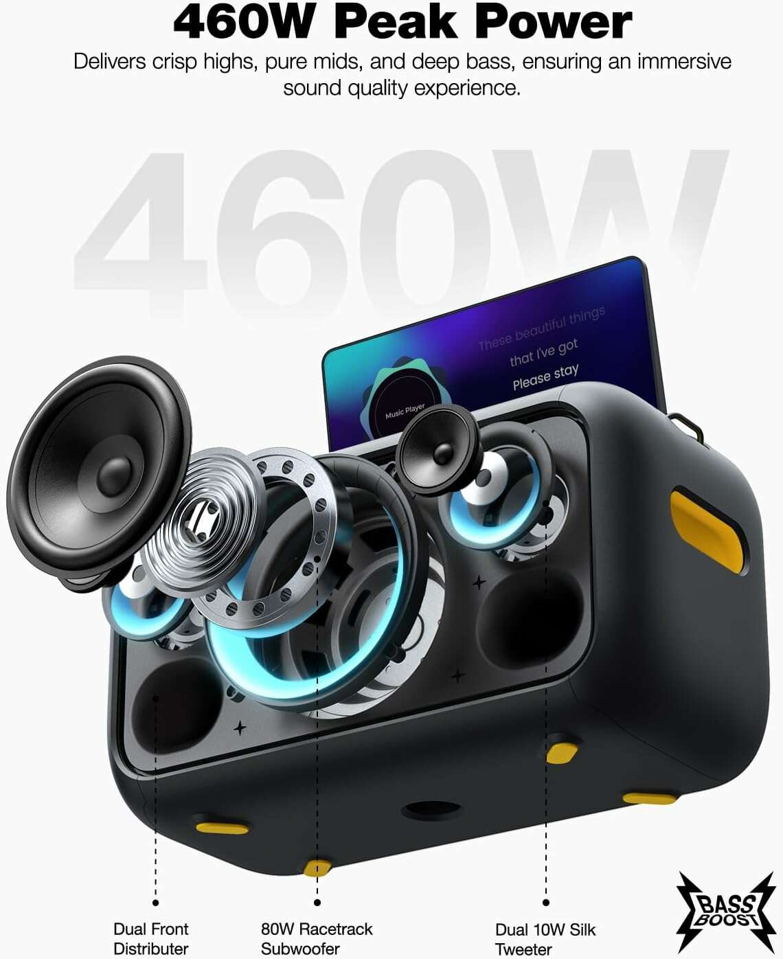 Karaoke Machine Ikarao X1 with Lyrics Display, Built-in 13.3" Screen, Truly All in One Karaoke Machine with 2 Wireless Microphone (Hidden & Self Charging), 460W Bluetooth Speaker for Party, TV - COLO