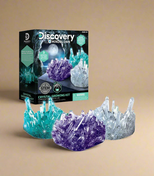 Discovery #Mindblown Crystal Growing Kit – STEM Geology Set for Kids with 3 Crystal Grow Chambers & Seed Rocks