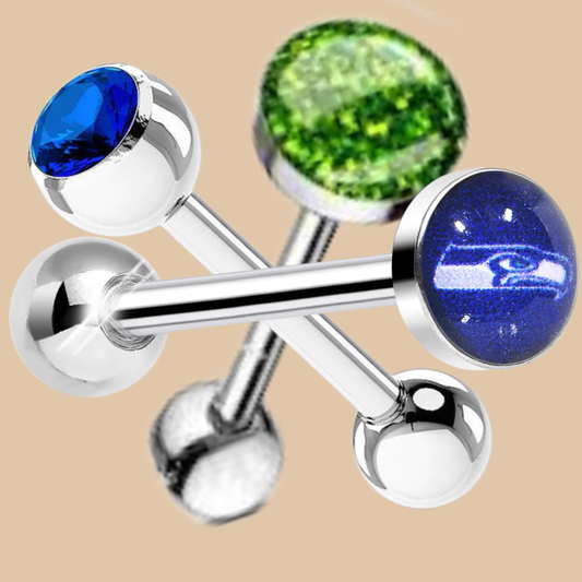 NFL Seattle Seahawks Small Barbell Tongue Ring Silver Logo