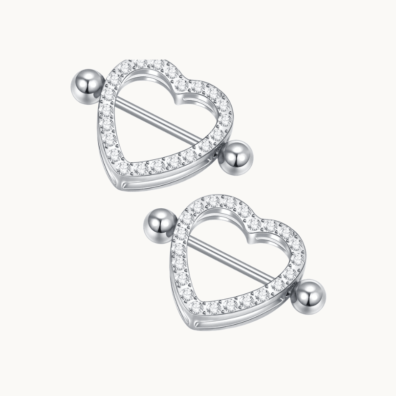 CZ Paved Heart Nipple Rings 14G Stainless Steel - COLO