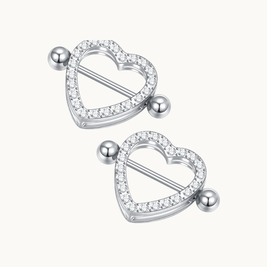 CZ Paved Heart Nipple Rings 14G Stainless Steel - COLO
